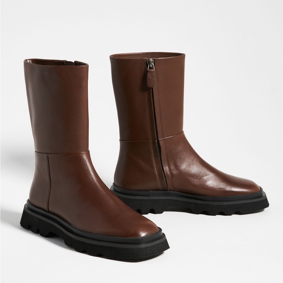 NWT Anthropologie x Pilcro Leather Chocolate Brown mid calf Boots Size 7 - Picture 3 of 11